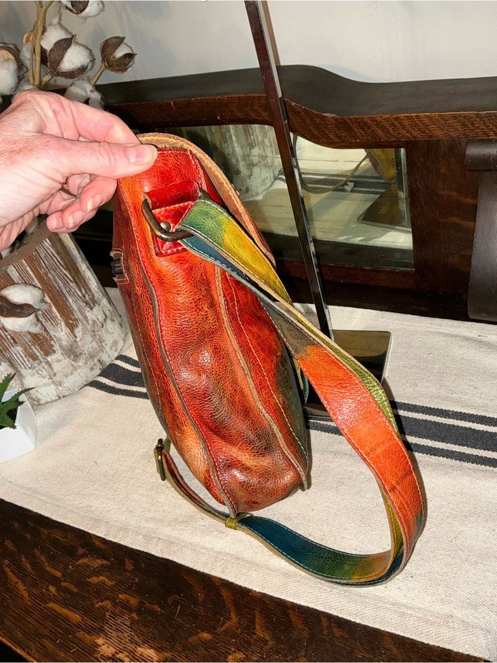 RARE Bed Stu Leather Venice Beach Crossbody Bag Monarch Tie Dyed Red Blue - Picture 5 of 12